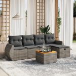 Set mobilier grădină cu perne, 6 piese, gri, poliratan GartenMobel Dekor