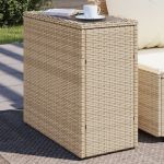 Masă laterală grădină, blat sticlă, bej 58x27,5x55 cm poliratan GartenMobel Dekor