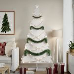 Brad de Crăciun decorativ, alb, 180 cm, lemn de pin masiv GartenMobel Dekor