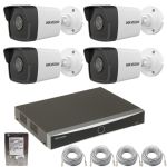 Sistem supraveghere ip Poe Hikvision 4 camere 4megapixeli IR 30m NVR poe 4k, Hard si cablu inclus SafetyGuard Surveillance