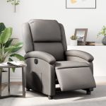 Fotoliu rabatabil electric, gri, piele naturală GartenMobel Dekor