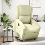 Fotoliu rabatabil electric cu ridicare, crem, piele naturală GartenMobel Dekor
