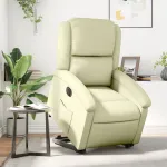 Fotoliu rabatabil electric cu ridicare, crem, piele naturală GartenMobel Dekor