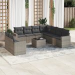 Set mobilier de grădină cu perne, 10 piese, gri, poliratan GartenMobel Dekor