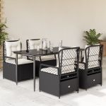 Set mobilier de grădină cu perne, 5 piese, negru, poliratan GartenMobel Dekor