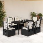 Set mobilier de grădină cu perne, 7 piese, negru, poliratan GartenMobel Dekor
