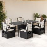 Set mobilier de grădină cu perne, 7 piese, negru, poliratan GartenMobel Dekor
