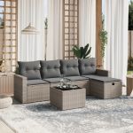 Set mobilier grădină cu perne, 6 piese, gri, poliratan GartenMobel Dekor