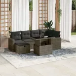 Set canapele de grădină, 7 piese, cu perne, gri, poliratan GartenMobel Dekor