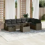 Set canapele de grădină, 9 piese, cu perne, gri, poliratan GartenMobel Dekor