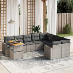 Set mobilier de grădină cu perne, 10 piese, gri, poliratan GartenMobel Dekor
