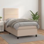 Pat box spring cu saltea, cappuccino, 90x190 cm piele ecologică GartenMobel Dekor