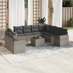 Set mobilier de grădină cu perne, 10 piese, gri, poliratan GartenMobel Dekor