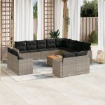 Set mobilier de grădină cu perne, 13 piese, gri, poliratan GartenMobel Dekor