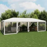 Cort de petrecere cu 12 pereți din plasă, alb, 8x4 m, HDPE GartenMobel Dekor