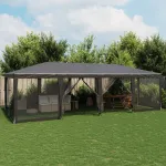 Cort de petrecere cu 12 pereți din plasă, antracit, 8x4 m, HDPE GartenMobel Dekor