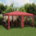 Cort de petrecere cu 8 pereți din plasă, roșu, 4x4 m, HDPE GartenMobel Dekor