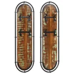 Cuier de haine de perete 4 cârlige, 2 buc., lemn masiv reciclat GartenMobel Dekor