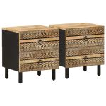 Noptiere, 2 buc., negru, 40x33,5x46 cm, lemn masiv mango brut GartenMobel Dekor