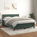 Pat box spring cu saltea, verde închis, 140x190 cm, catifea GartenMobel Dekor