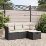 Set mobilier de grădină cu perne, 4 piese, negru, poliratan GartenMobel Dekor