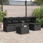 Set mobilier de grădină cu perne, 6 piese, negru, poliratan GartenMobel Dekor