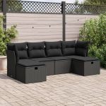 Set mobilier de grădină cu perne, 6 piese, negru, poliratan GartenMobel Dekor