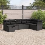 Set mobilier de grădină cu perne, 8 piese, negru, poliratan GartenMobel Dekor
