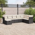 Set mobilier de grădină cu perne, 8 piese, negru, poliratan GartenMobel Dekor