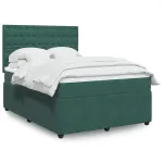 Pat box spring cu saltea, verde închis, 140x190 cm, catifea GartenMobel Dekor