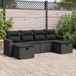 Set mobilier de grădină cu perne, 6 piese, negru, poliratan GartenMobel Dekor