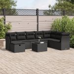Set mobilier de grădină cu perne, 9 piese, negru, poliratan GartenMobel Dekor