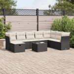 Set mobilier de grădină cu perne, 9 piese, negru, poliratan GartenMobel Dekor