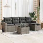 Set mobilier grădină cu perne, 6 piese, gri, poliratan GartenMobel Dekor