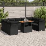 Set canapele de grădină cu perne, 10 piese, negru, poliratan GartenMobel Dekor