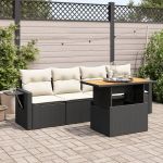 Set mobilier de grădină cu perne, 5 piese, negru, poliratan GartenMobel Dekor