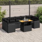 Set mobilier de grădină cu perne, 8 piese, negru, poliratan GartenMobel Dekor