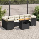 Set mobilier de grădină cu perne, 8 piese, negru, poliratan GartenMobel Dekor