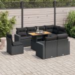 Set mobilier de grădină cu perne, 9 piese, negru, poliratan GartenMobel Dekor