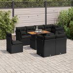 Set mobilier de grădină cu perne, 9 piese, negru, poliratan GartenMobel Dekor