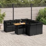Set mobilier de grădină cu perne, 9 piese, negru, poliratan GartenMobel Dekor