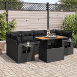 Set canapele de grădină cu perne, 7 piese, negru, poliratan GartenMobel Dekor