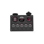 Panou de comutatoare cu priză, voltmetru, 5 întrerupătoare și port USB 12V 20A Cod: SPA37 Automotive TrustedCars