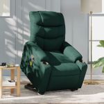 Fotoliu rabatabil de masaj, cu ridicare, verde închis, textil GartenMobel Dekor