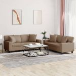 Set de canapele cu perne, 2 piese, cappuccino, piele ecologică GartenMobel Dekor