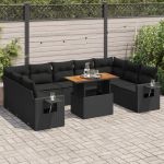 Set canapele de grădină cu perne, 10 piese, negru, poliratan GartenMobel Dekor