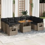 Set mobilier de grădină cu perne, 10 piese, gri, poliratan GartenMobel Dekor