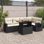Set mobilier de grădină cu perne, 6 piese, negru, poliratan GartenMobel Dekor