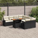 Set mobilier de grădină cu perne, 9 piese, negru, poliratan GartenMobel Dekor