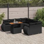 Set mobilier de grădină cu perne, 9 piese, negru, poliratan GartenMobel Dekor